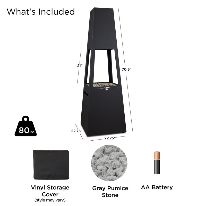 Ferro 70" Metal Chiminea Fire Pit With Hidden Propane Tank In Black By Real Flame 