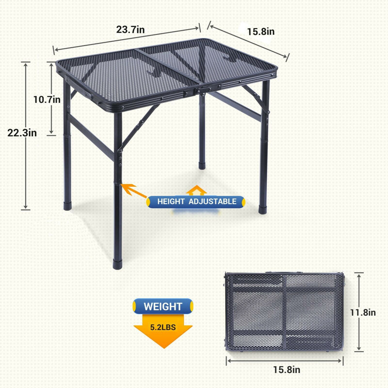 Table de camping en métal Eugonda, L 15,8 po x L 23,7 po x H 22,3 po