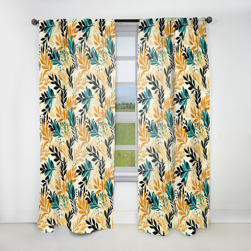 Botanique beige et vert - Rideau tropical - Velours obscurcissant - 1 panneau, L 52 po x L 63 po