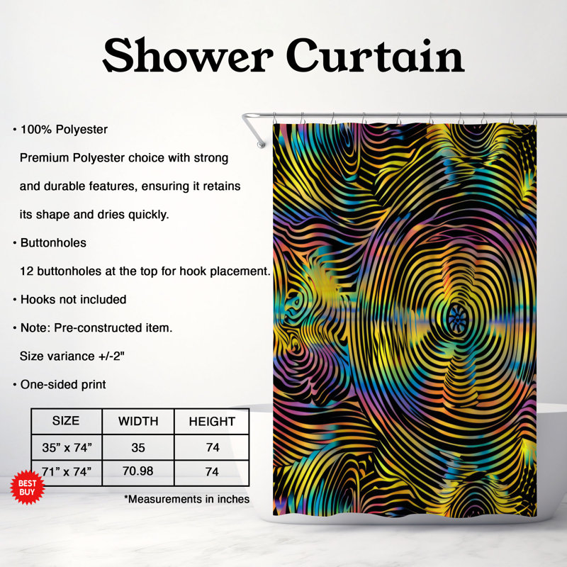 Couleurs psychédéliques - Rideau de douche Premium, H 74 po x l 71 po