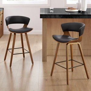 Binni PU 26.97" PU Upholstered Counter Stools with Wood Frame