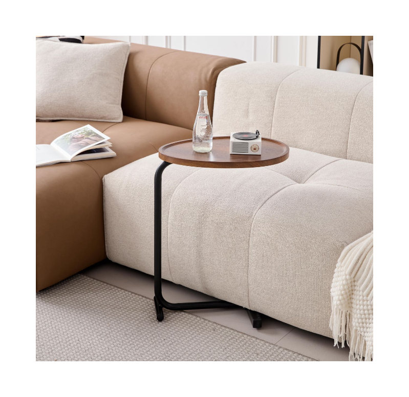 Ensemble de tables d'appoint 2 pièces en forme de C brun, tables d'appoint modernes en métal, table de bout peu encombrante pour le salon, la chambre à coucher et les petits espaces
