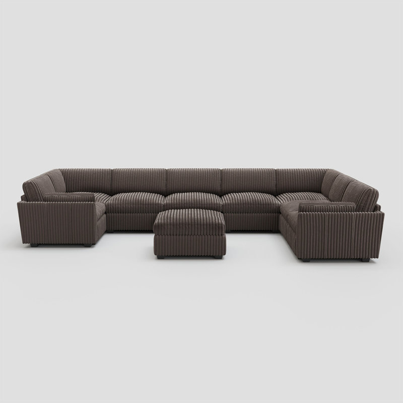 Knaack Oversized U Shaped 169.3'' Wide Sectional Sofa & Plush Wide Corduroy Livingroom Couch, Brown Corduroy