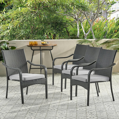 Outdoor PE Rattan Stacking Chair With Iron Frame(Set Of 4), Grey