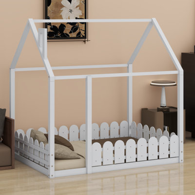 Wood Bed House Bed Frame With Fence
