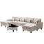 Canapé modulaire double en lin 6 pièces avec pieds interchangeables, repose-pieds et coussins Nolan