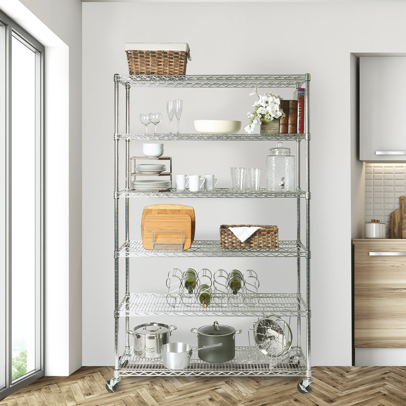 UltraDurable 6-Tier Chrome Steel Wire Shelving with Wheels