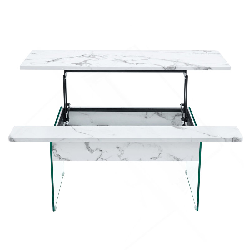 Lift-Top Coffee Table With Storage, Sturdy Tempered Glass Legs, Space-Saving Design For Living Room And Office, White