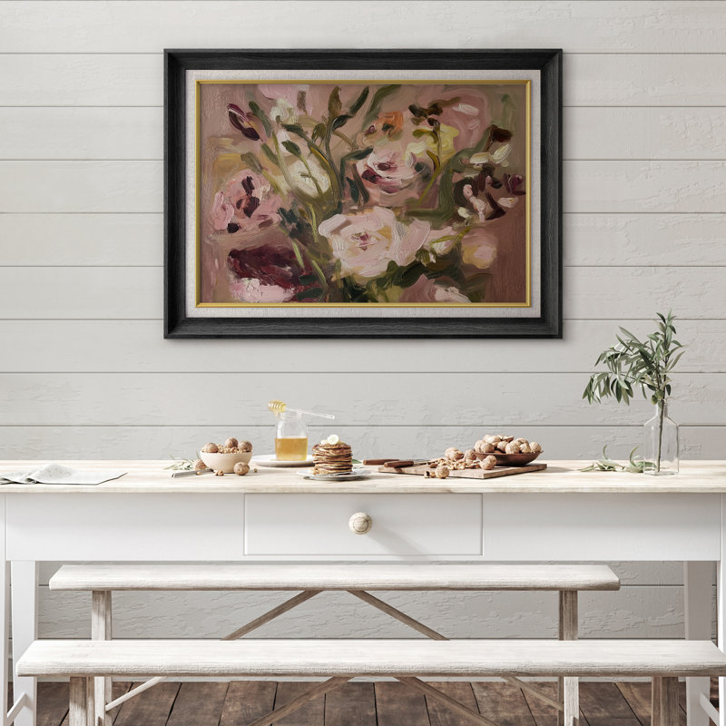 Doux rose, impressionniste, impression sur papier encadrée, H 26 po x l 36 po x P 1,5 po, Cadre noir de qualité supérieure