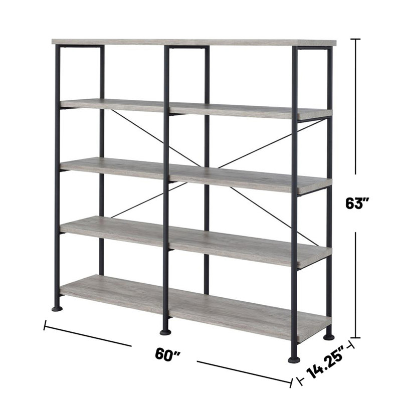 Bibliothèque ouverte à 4 tablettes en bois flotté gris et noir