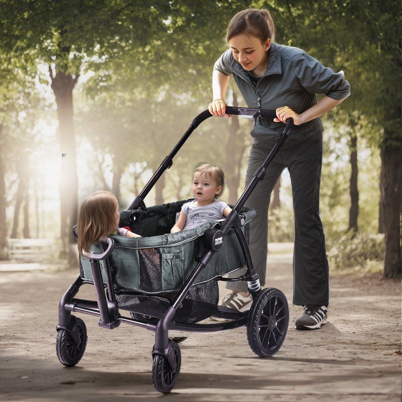VEVOR Foldable Multi-Child Stroller with Storage, Black Gray