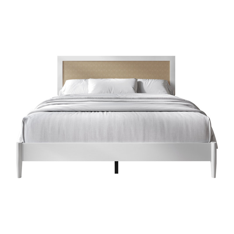 Lit plateforme en bois de taille grand avec 2 tables de chevet en blanc, Queen, White
