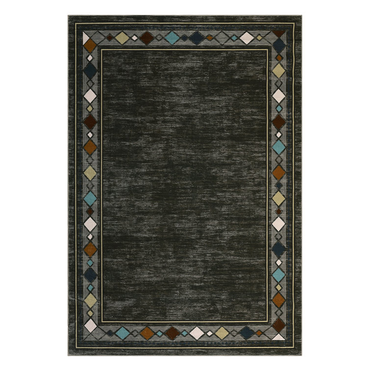 Modern Machine Washable Rugs Bordered Design Non-Slip Low Pile Rubber Backing Indoor Area Rug for Living Room Bedroom Kitchen Dining Room