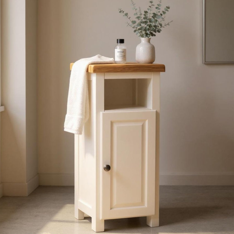 33cm W Solid Wood Bedside Table, White/Brown