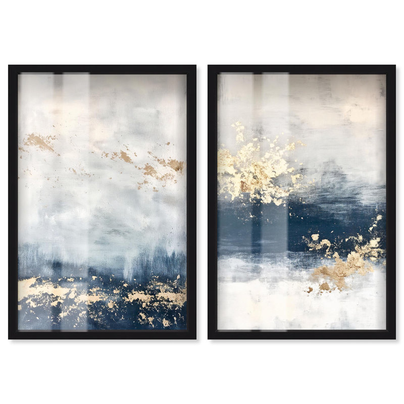 Gilded Coastal Calm Blue Art , Noir, H 16 po x l 11 po