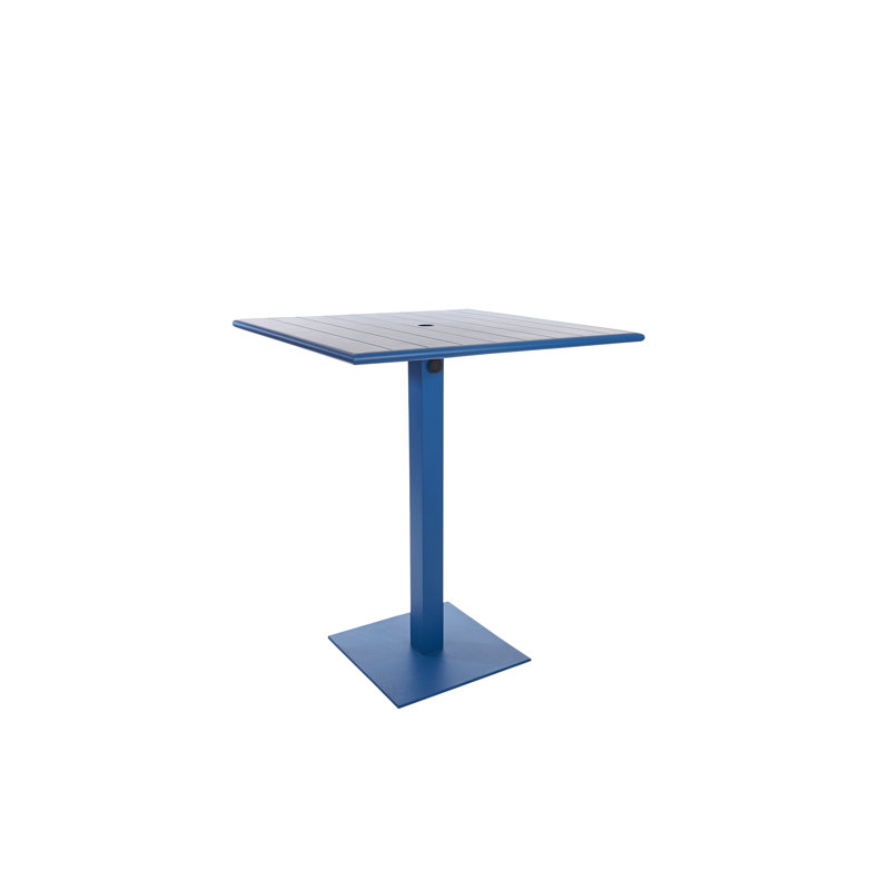 Berry Blue Stainless Steel Square Bar Height Table with Umbrella Hole
