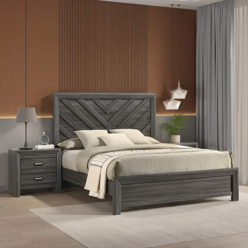41.3" Twin Size Bed - Contemporary Chevron Headboard, Twin