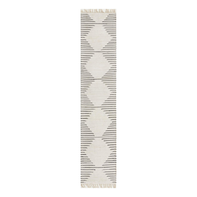 Tapis vert en coton tissé à plat à la main à motif géométrique Albertas, Tapis de couloir 2 pi 7 po x 13 pi 1 po