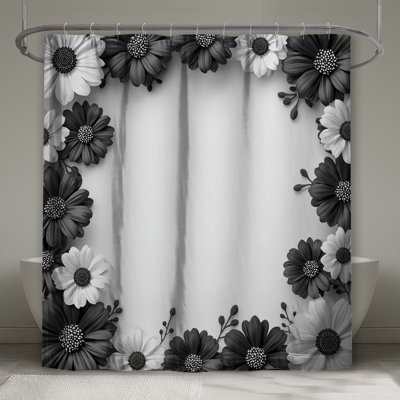 Monochrome Floral Frame Shower Curtains Extra Long