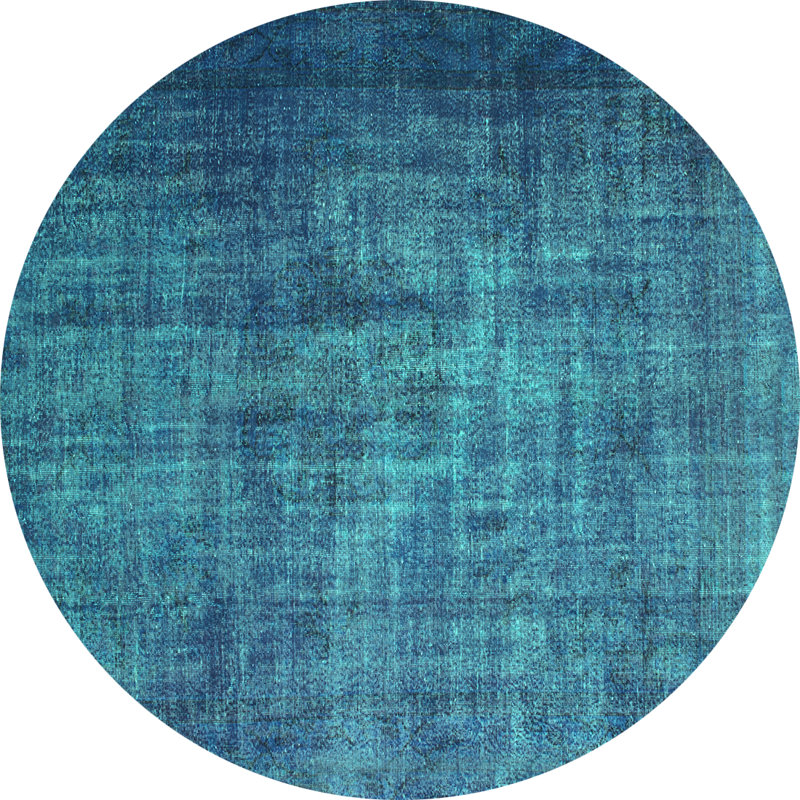 Tapis abstrait bleu tissé à la machine, Rond 8 pi