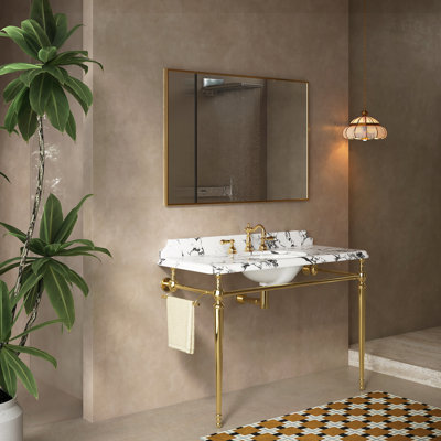 48" Bathroom Console Sink,Undermount Ceramic Vanity Basin & Panda White Artificial Marble Top,Freestanding Stainless Steel Support Legs with Towel Bar