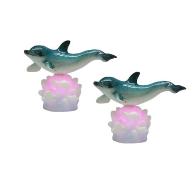 "2-PC Set" ICE ARMOR 3.5"H LED Dolphin on Coral Figurine Figurine Statue Ornament Home/Room Decor and Perfect Gift Ideas for House Warming, Holidays and Birthdays Great Collectible Addition