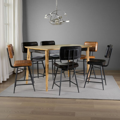 Ensemble de table de salle à manger Hom, plateau en sheesham naturel, cuir espresso
