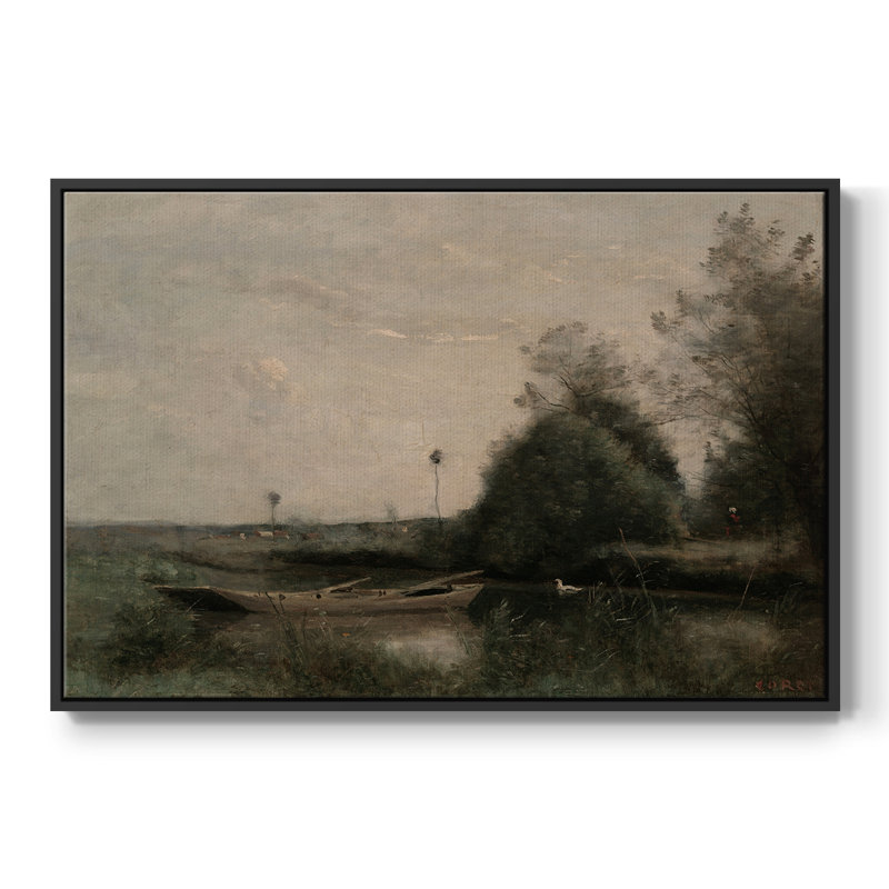 Paysage rétro - toile encadrée galerie encadrée, Toile avec cadre flottant noir, H 27 po x l 41 po x P 2 po