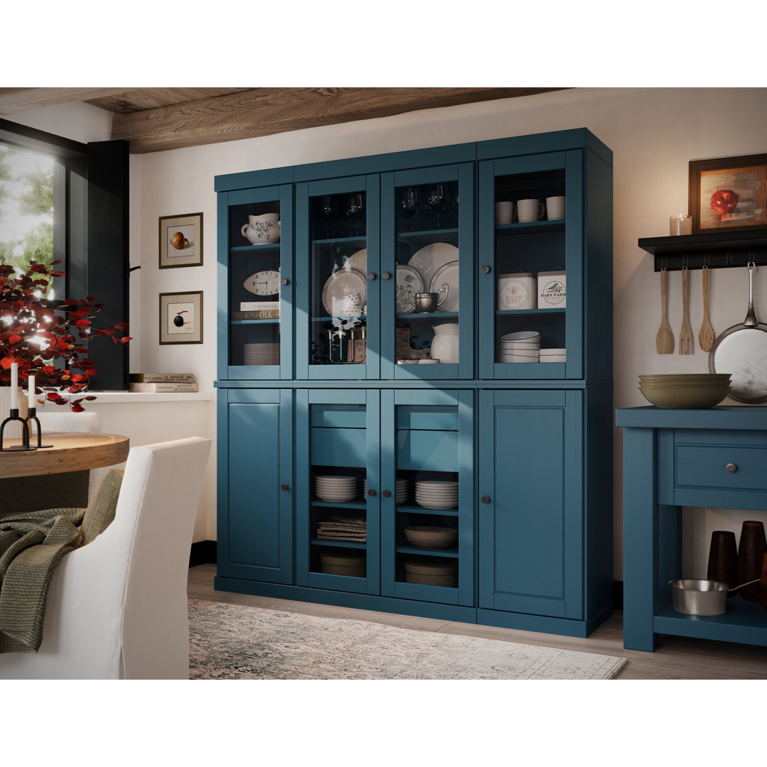 Doerschuk 100% Solid Wood 65" Pantry Cabinet with Clear Glass, Solid Doors, 2-Drawers and Adjustable Shelves Wildon Home® 