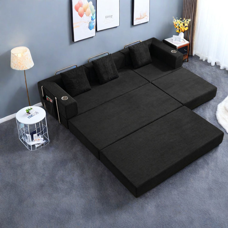 Canapé modulaire en velours côtelé modulaire à compression de 108 pouces, maison moderne, Noir