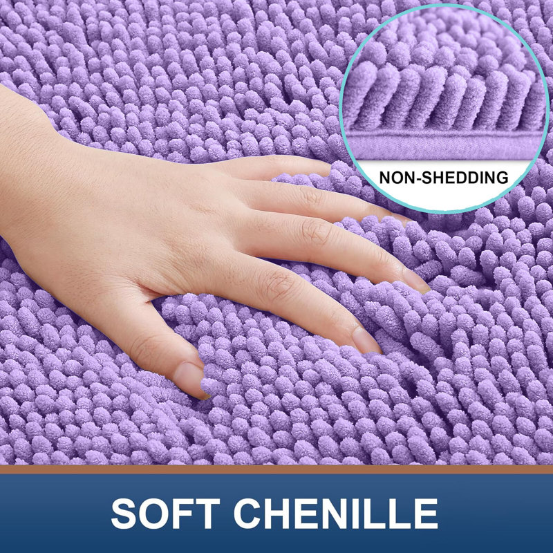 Chenille Non-Slip Non-Slip Bath Mat, Lilac, 40cm Width X 60cm Length