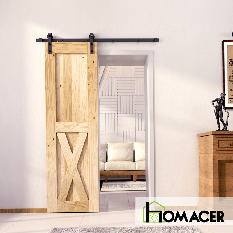 22" x 80" Unfinished Solid Pine Wood Sliding Barn Door