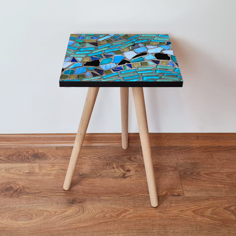 Stylish Geometric Side Table, 100% MDF with Beech Wood Legs, 13.8 x 16.5 x 13.8 Inches | Abstract Design, Durable & Easy to Clean | Perfect for Living Room, Bedroom, or Office Decor, Modern & Functional
