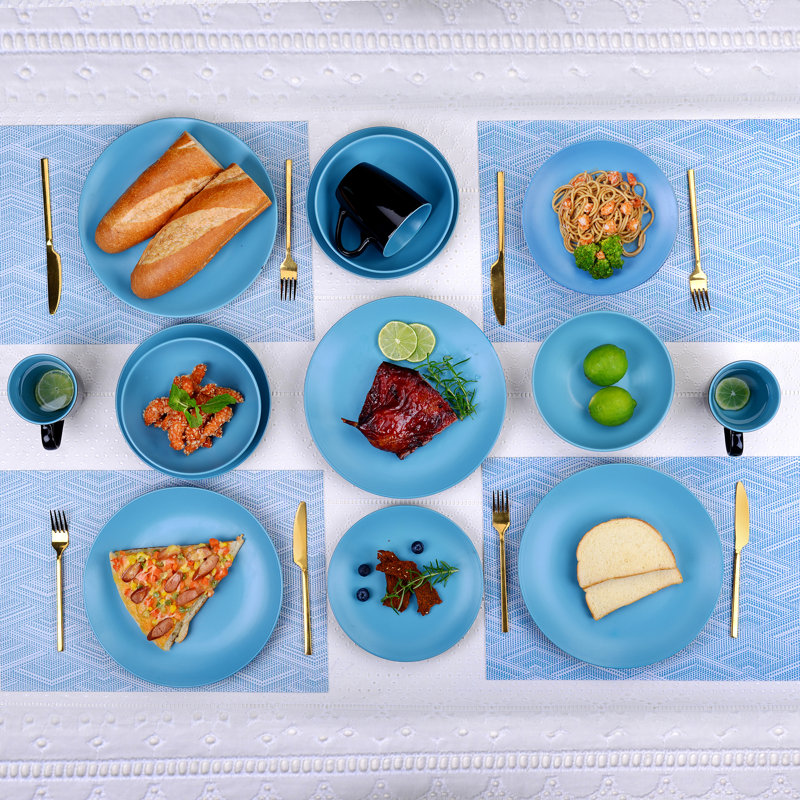 32 Piece Stoneware Dinnerware Set - Service for 8, Blue