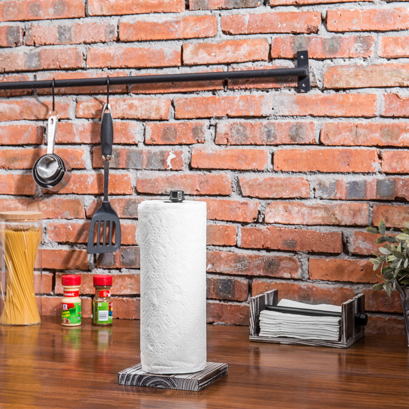 Wood Tabletop Paper Towel Holder, Black/Brown