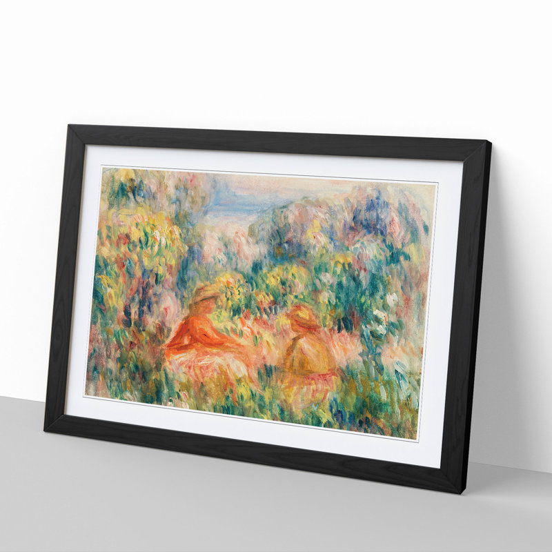 Two Women in a Landscape by Pierre-Auguste Renoir - Picture Frame Painting, 65cm H x 90cm W x 2cm D, Black