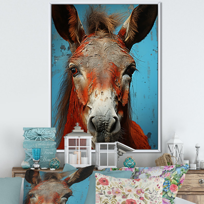 Âne Burros Blues - âne, art mural, Cadre flottant blanc, H 32 po x l 24 po
