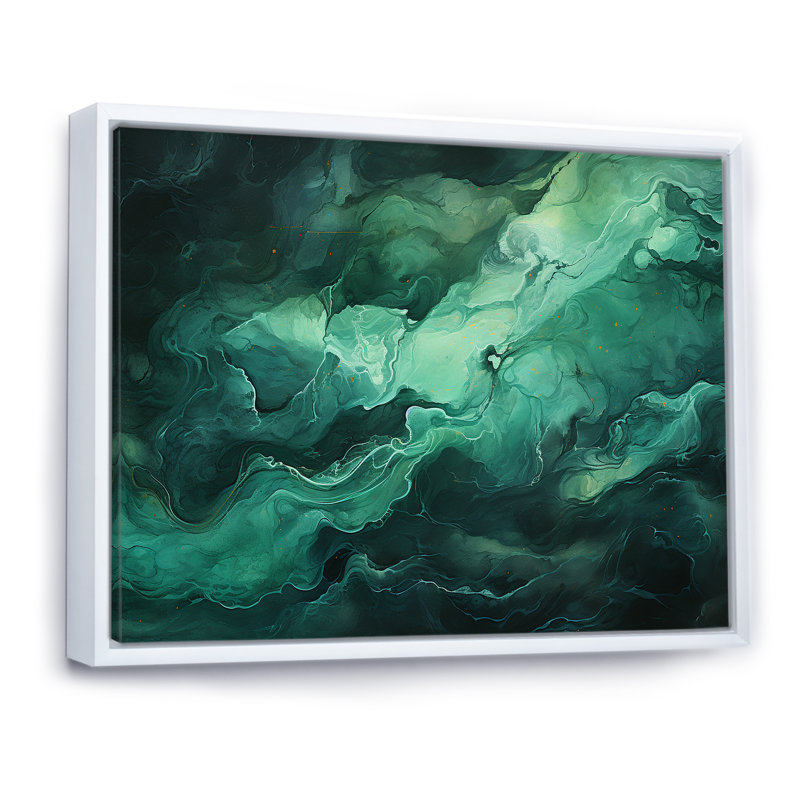 «Mountains Green Percolated Peaks», reproduction sur toile, Cadre flottant blanc, H 34 po x l 44 po