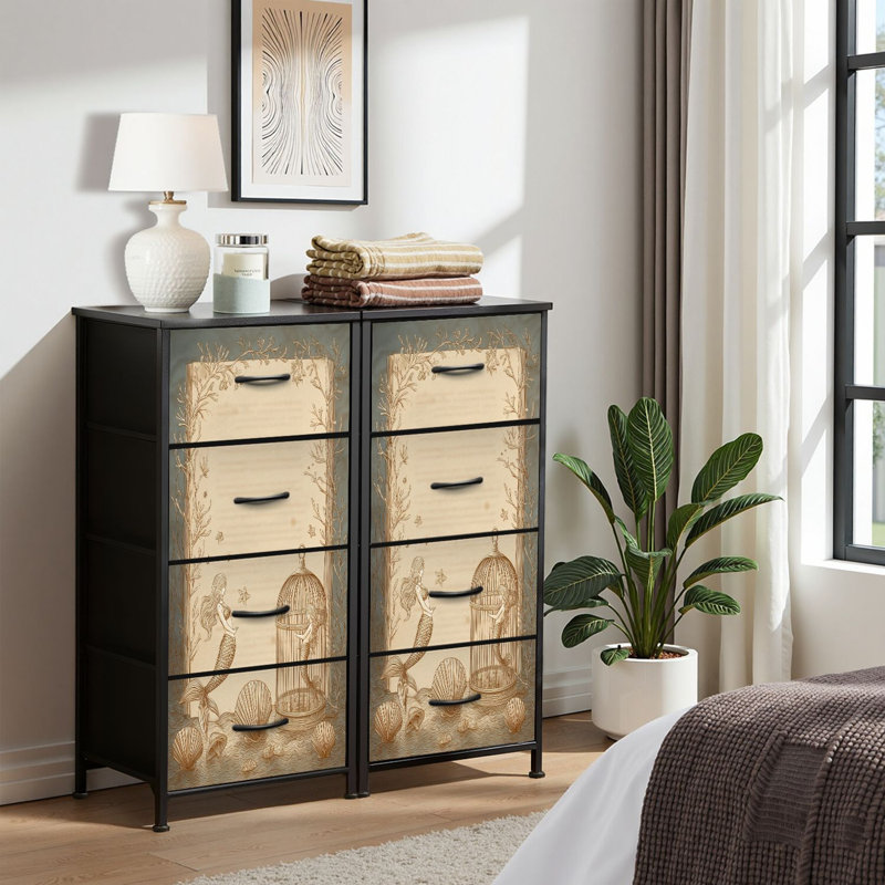4 Drawer Dresser for Bedroom, Narrow Chest of Drawers, Wooden Top and Study Iron Frame 18"x37.5"-(WxH)
