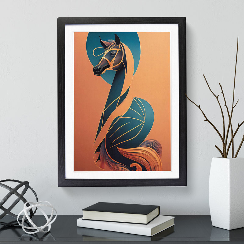 XV1022-789X Art Nouveau Horse No.3 - Single Picture Frame Print, 64cm H x 46cm W, Black