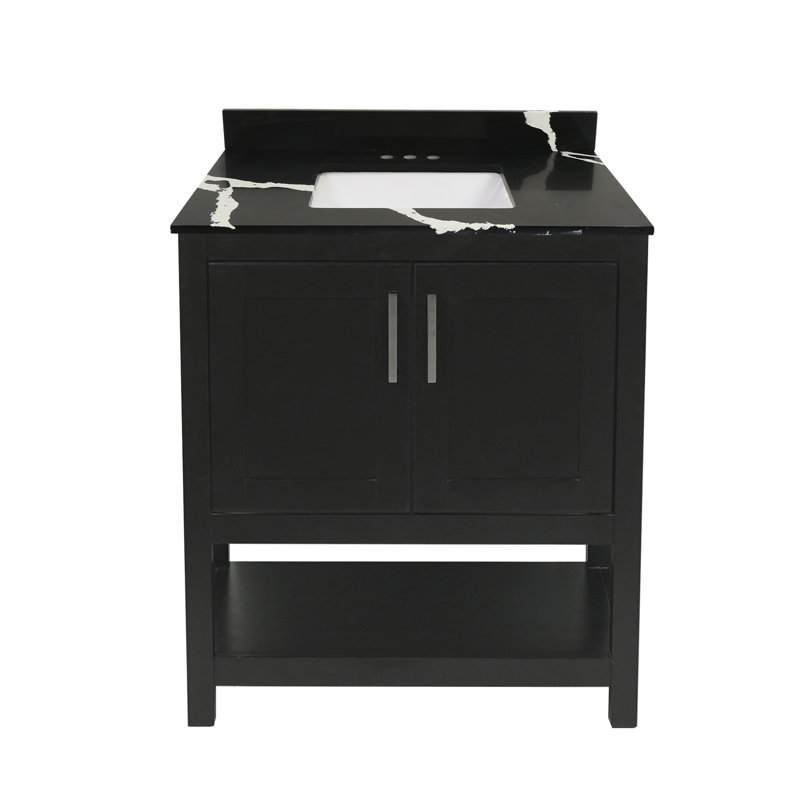 Ensemble de meuble-lavabo simple 25 po Agu, Espresso, Noir Calacatta