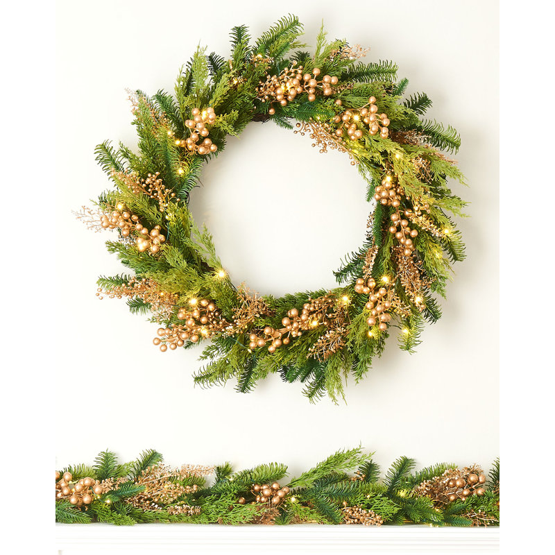 Pre-Lit Berry Mixed Tip Wreath