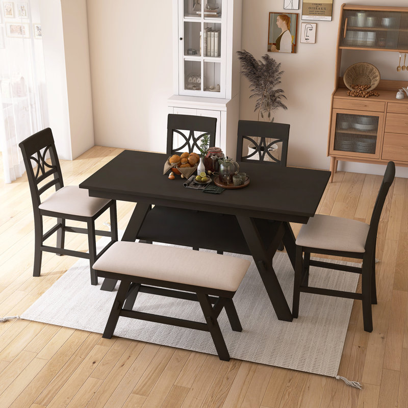 Ensemble de table de salle à manger à hauteur de comptoir 6 pièces, Noir
