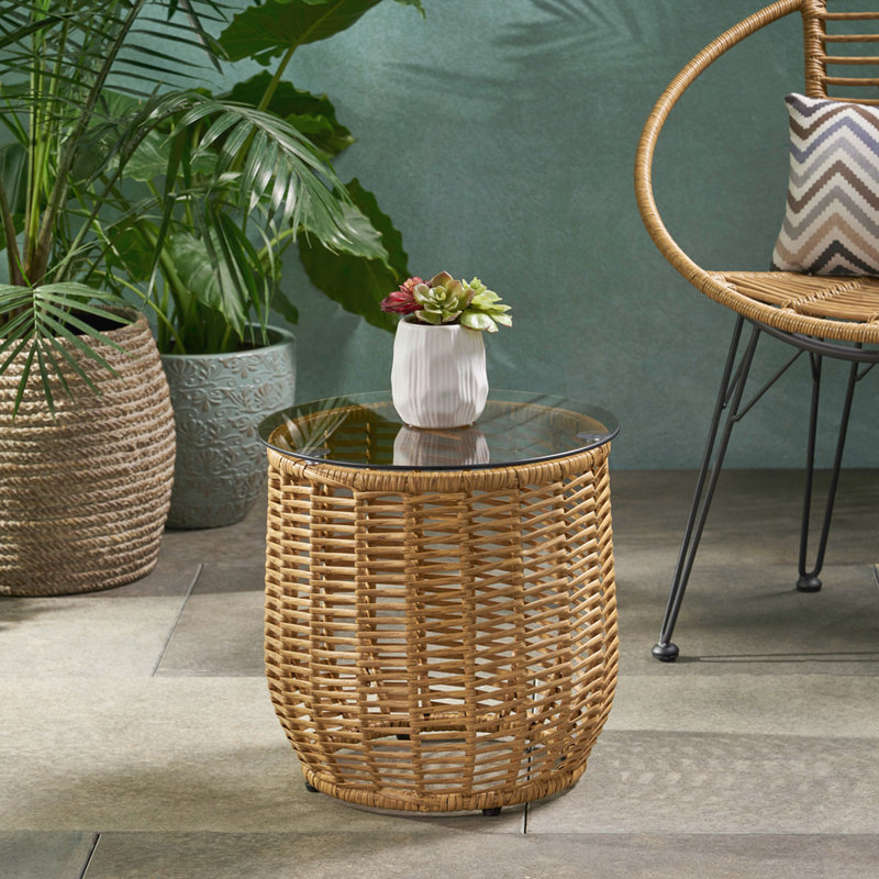 Table d'appoint d'extérieur pour patio, Brun