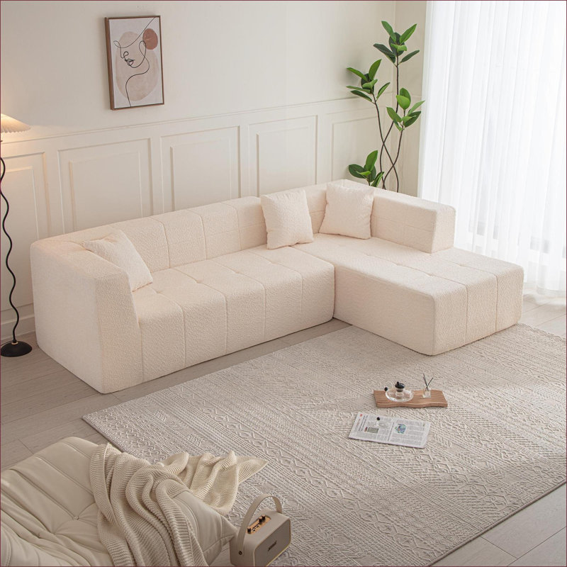 Canapé modulaire à assise profonde en L 105,5 po pour salon modulaire | Beige | Polyester, Polyester beige
