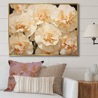 Arrangement d'œillets beiges sur toile