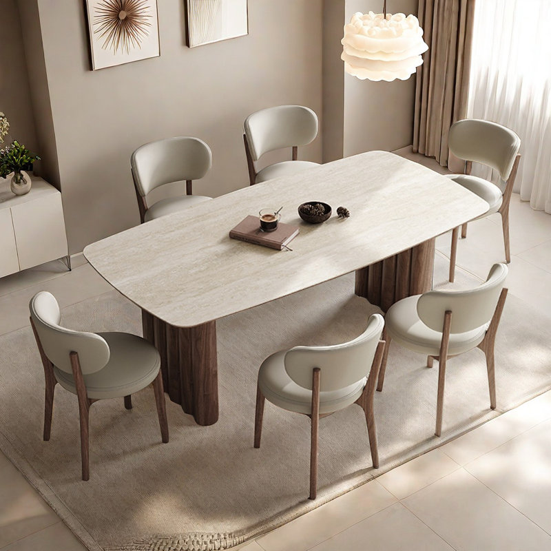 Rectangular rock plate dining table and chair set, 29.52"H x 78.74"L x 39.37"W