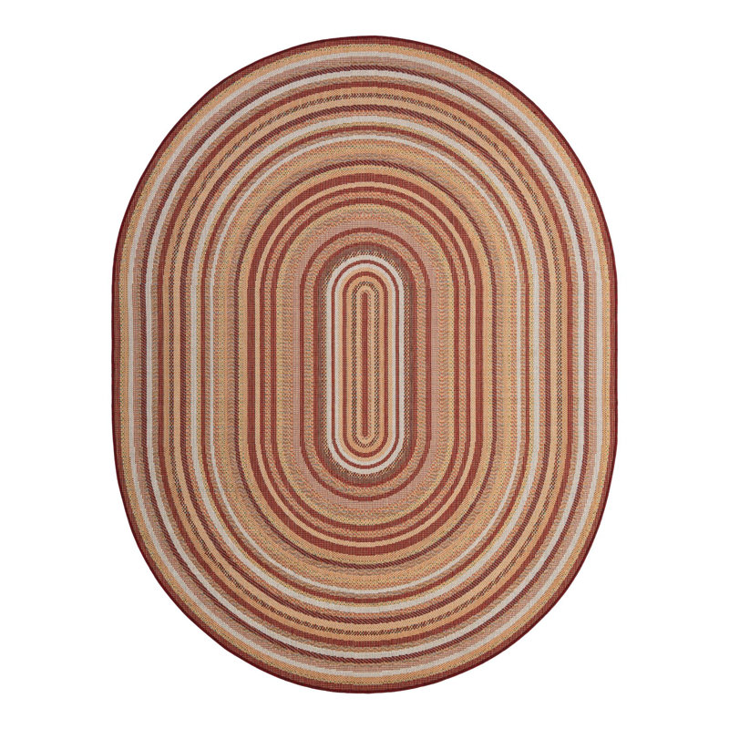Tapis d'intérieur / extérieur à motif géométrique bourgogne / beige Xavi, Ovale 7 pi 10 po x 10 pi