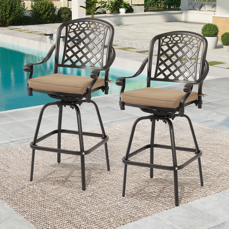 Ensemble de 2 tabourets de bar d'extérieur pivotants, tabouret de bar en aluminium coulé avec chaises, 2, Kahaï