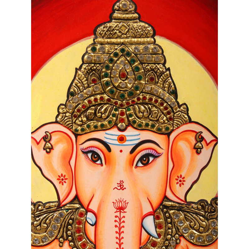 «Chaturbhuja Ganesha», peinture encadrée de Tanjore